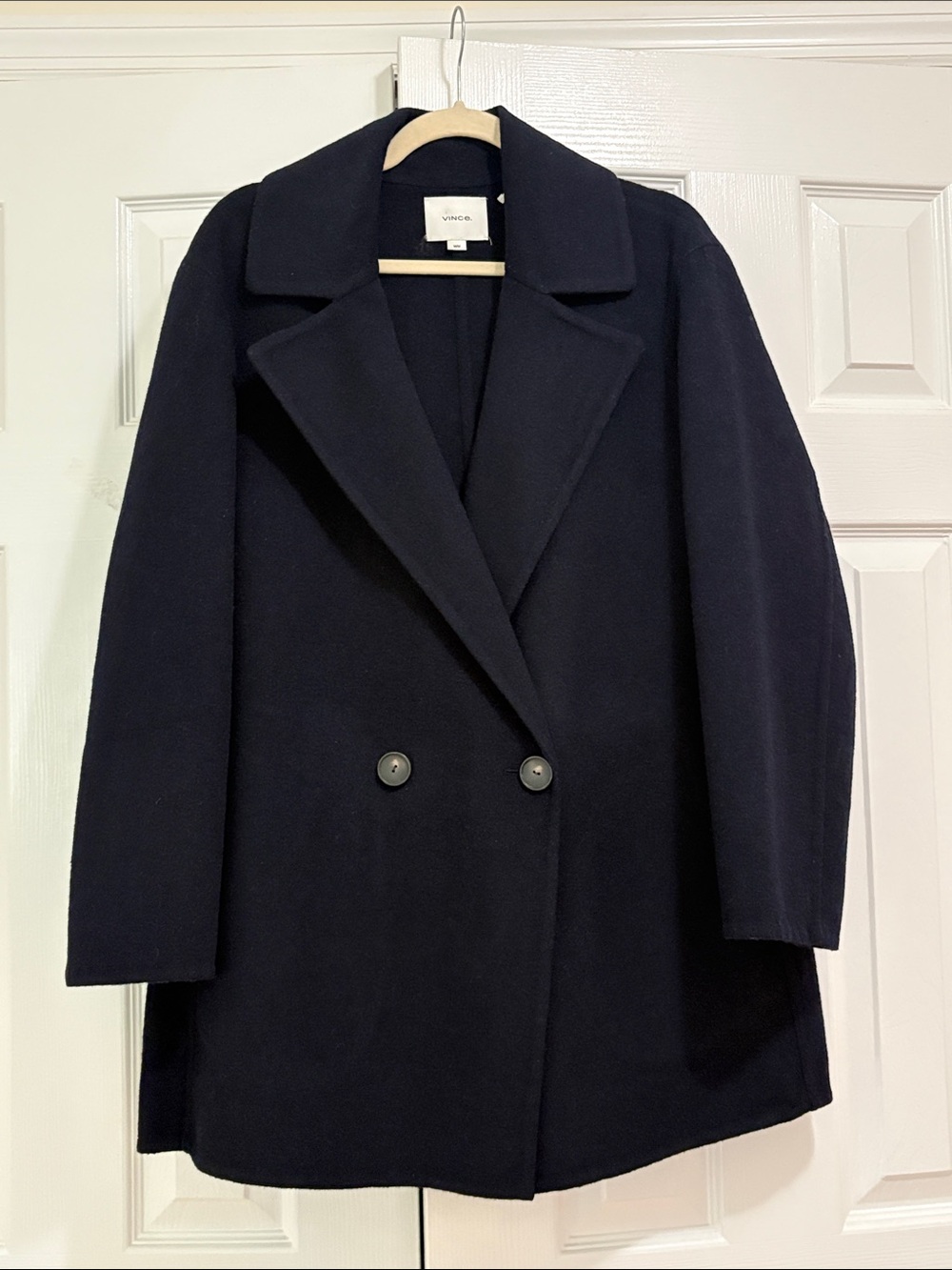 Vince Double-Breasted Wool Pea Coat in Navy